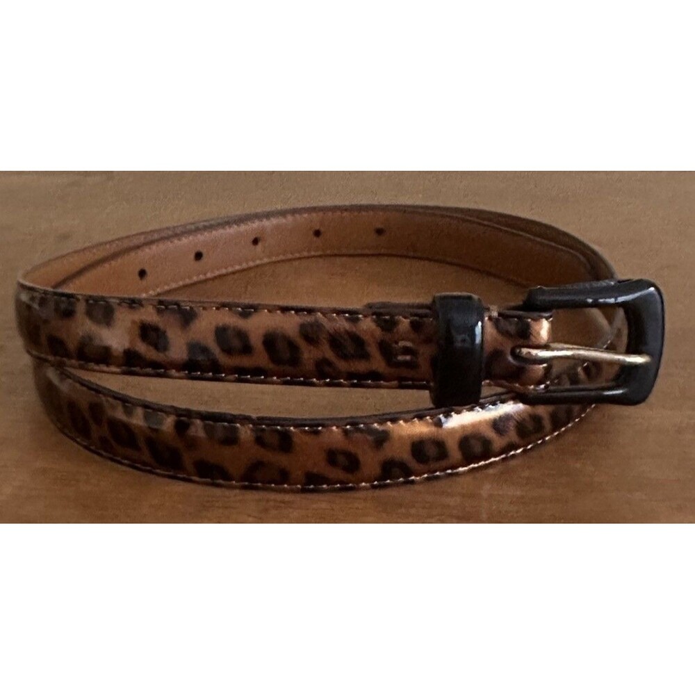 Chaps Ralph Lauren Women's Leopard Print Belt Black Buckle 3/4” Skinny Medium